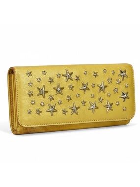Jimmy Choo Nino Crystal Star-Studded Pearlized Yellow Leather Wallet and COA